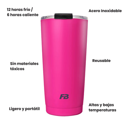 Vaso Térmico 20 oz / 591 ml - Rosa Neón - Acero Inoxidable