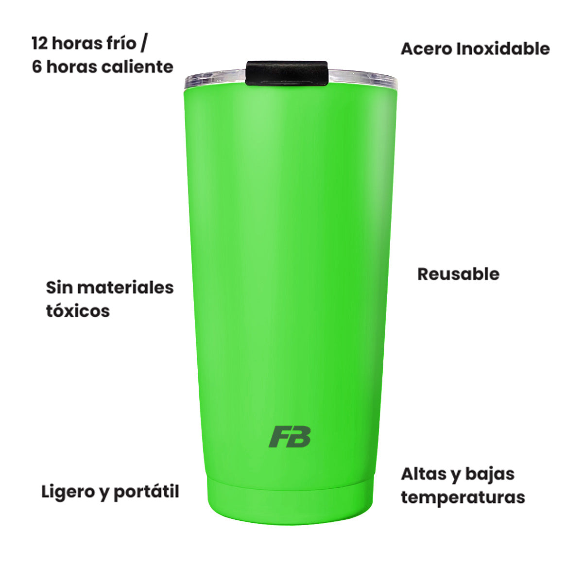 Vaso Térmico 20 oz / 591 ml - Verde Neón - Acero Inoxidable