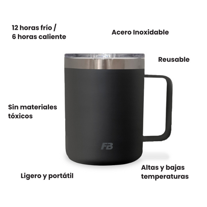 Taza Térmica 14 oz / 414 ml - Negro Mate - Acero Inoxidable