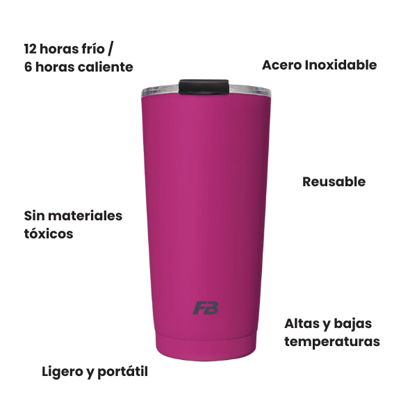 Vaso Térmico 20 oz / 591 ml - Fucsia - Acero Inoxidable