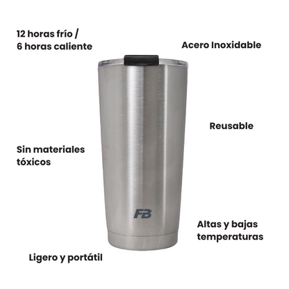 Vaso Térmico 20 oz / 591 ml - Metálico - Acero Inoxidable