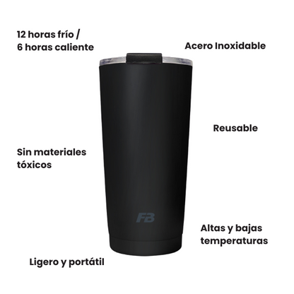 Vaso Térmico 20 oz / 591 ml - Negro - Acero Inoxidable