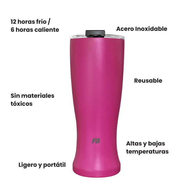 Vaso Térmico 23 oz / 680 ml - Fucsia - Acero Inoxidable