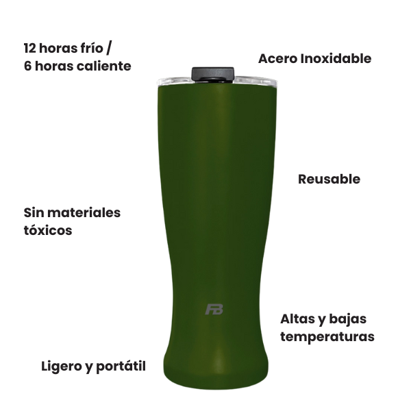 Vaso Térmico 23 oz / 680 ml - Verde Mate - Acero Inoxidable