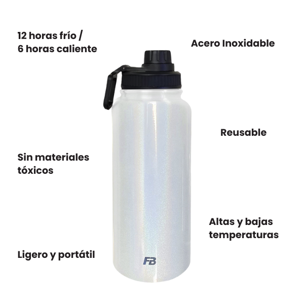 Termo 32 oz / 950 ml +12 hrs Calor +6 hrs Color Blanco Glitter