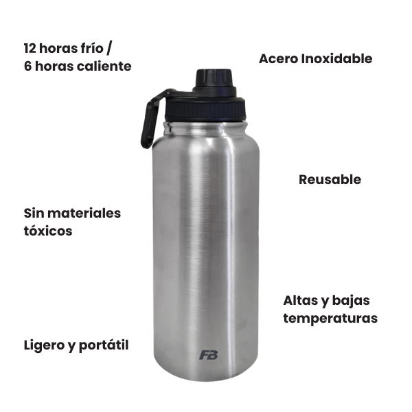 Termo 32 oz / 950 ml +12 hrs Calor +6 hrs Color Metálico