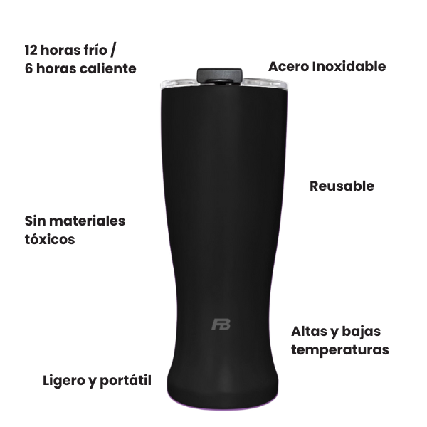 Vaso Térmico 23 oz / 680 ml - Negro - Acero Inoxidable