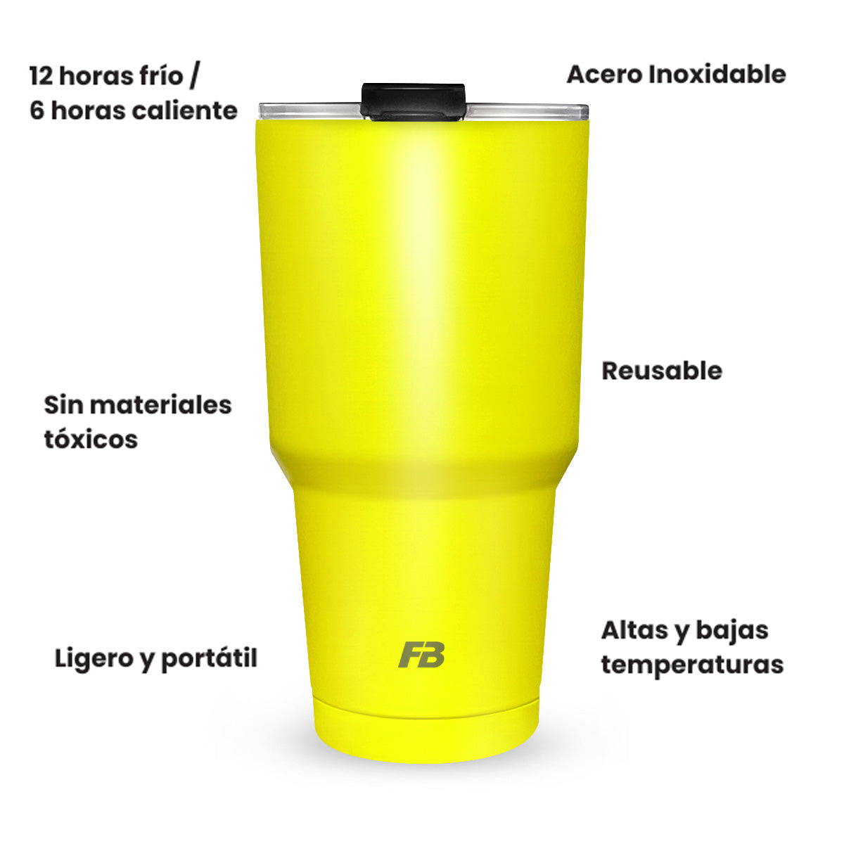 Vaso Térmico 27 oz / 800 ml - Amarillo Neon- Acero Inoxidable